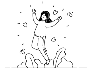 `Illustration einer fröhlich springenden Frau – Befreiung und innere Stärke`. Coaching in Wetzikon.